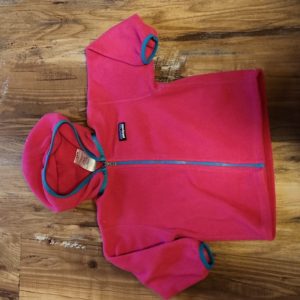 Patagonia Kids Pink Fleece Jacket with Blue Trim
